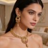South Indian Style Gold Plated Necklace Set with Earrings for Women | Red & Green Stone Ethnic Wedding Set