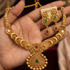 Antique Gold-Plated Temple Necklace Set with Matching Earrings