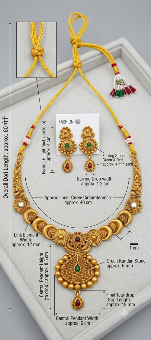 Antique Gold-Plated Temple Necklace Set with Matching Earrings
