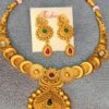 Antique Gold-Plated Temple Necklace Set with Matching Earrings