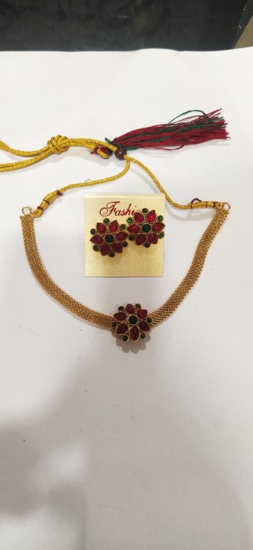Best Necklace Set for Women & Girls | Designer Ruby & Green Choker Necklace Set