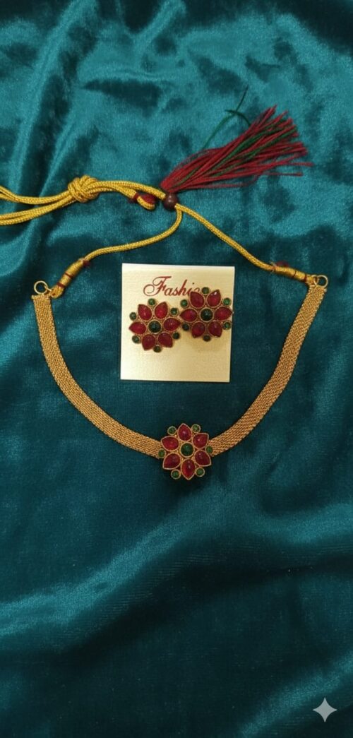 Best Necklace Set for Women & Girls | Designer Ruby & Green Choker Necklace Set