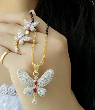 Butterfly (Titli) Design Mangalsutra for Women | Elegant Black Beads Chain with Butterfly Pendant