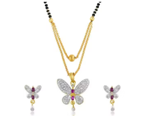 Butterfly (Titli) Design Mangalsutra for Women | Elegant Black Beads Chain with Butterfly Pendant