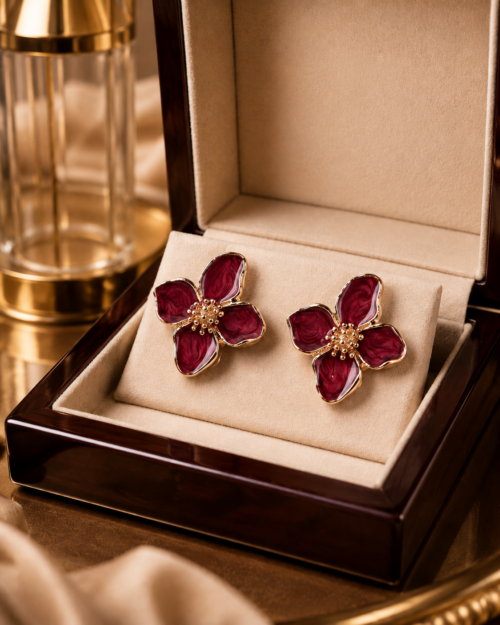 Gold Plated  Enamel Flower Stud Earrings for Women & Girls | Lightweight Floral Fashion Jewellery