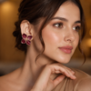 Gold Plated  Enamel Flower Stud Earrings for Women & Girls | Lightweight Floral Fashion Jewellery