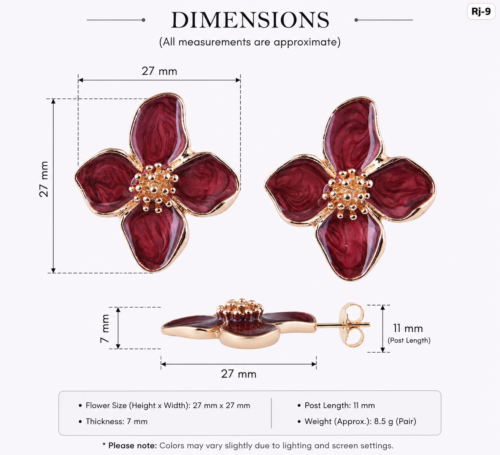 Gold Plated  Enamel Flower Stud Earrings for Women & Girls | Lightweight Floral Fashion Jewellery