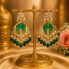 Designer Green Meenakari Kundan Earrings with Green Beads for Women