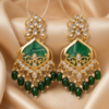 Designer Green Meenakari Kundan Earrings with Green Beads for Women