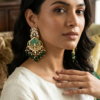Designer Green Meenakari Kundan Earrings with Green Beads for Women