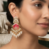 Gold Plated Pink Meenakari Kundan Chandbali Earrings with Pearl Drops for Women