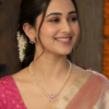 Gold-Plated White Pearl & Pink AD Stone Necklace Set with Earrings