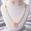 Gold-Plated White Pearl & Pink AD Stone Necklace Set with Earrings