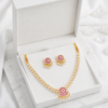 Gold-Plated White Pearl & Pink AD Stone Necklace Set with Earrings