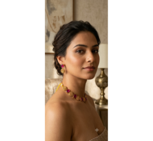 pink stone choker necklace set