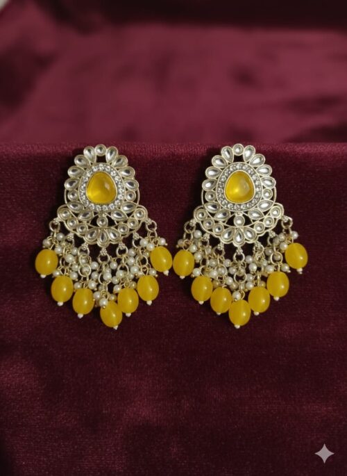 Yellow Stone & Pearl Chandelier Earrings for Women