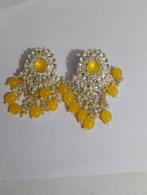 Yellow Stone & Pearl Chandelier Earrings for Women