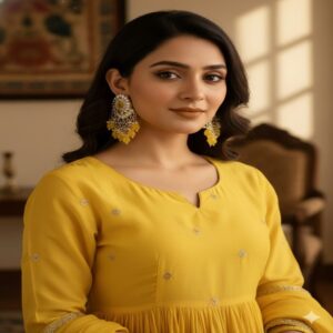 Yellow Stone & Pearl Chandbali Earrings