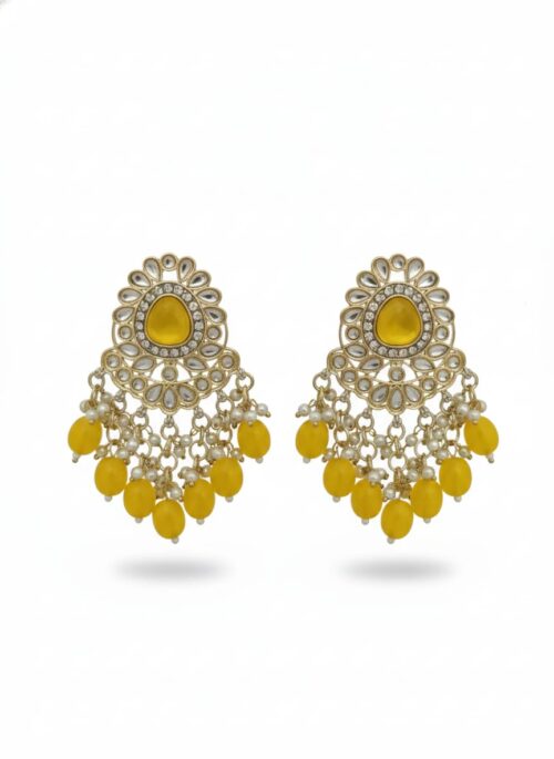 Yellow Stone & Pearl Chandelier Earrings for Women