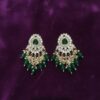 Green Stone & Pearl Chandbali Earrings for Women