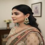 Green Stone & Pearl Chandbali Earrings
