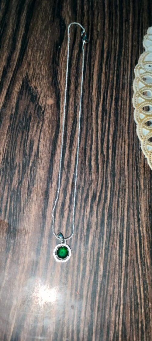 Elegant Green Emerald Stone Round Pendant Silver Plated Chain Minimalist Birthstone Necklace for Women & Girls