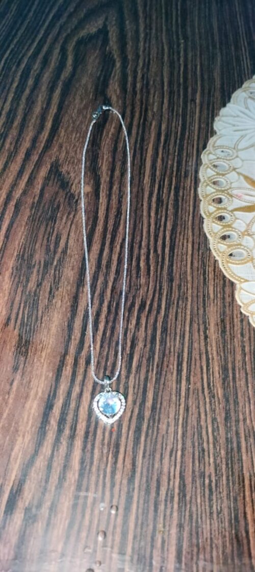 Heart Shape Blue Stone Pendant with Silver plated Chain