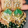 Designer Green Meenakari Kundan Earrings with Green Beads for Women