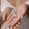 Heart Shape Blue Stone Pendant with Silver plated Chain
