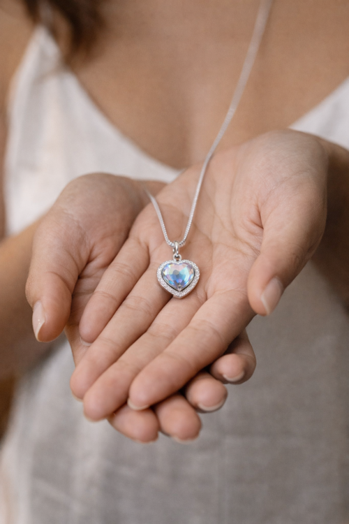 Heart Shape Blue Stone Pendant with Silver plated Chain