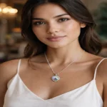 Heart Shape Blue Stone Pendant with Silver plated Chain