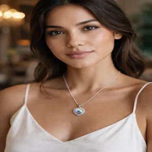 Heart Shape Blue Stone Pendant with Silver plated Chain