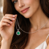 Elegant Green Emerald Stone Round Pendant Silver Plated Chain Minimalist Birthstone Necklace for Women & Girls
