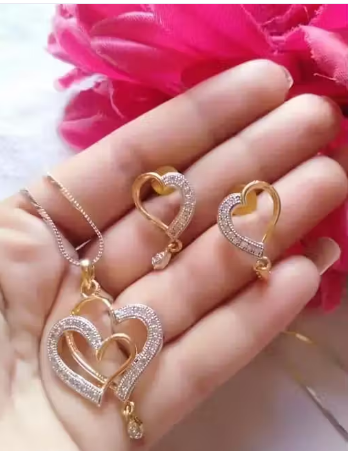 Double Heart Chain Pendant Set for Women