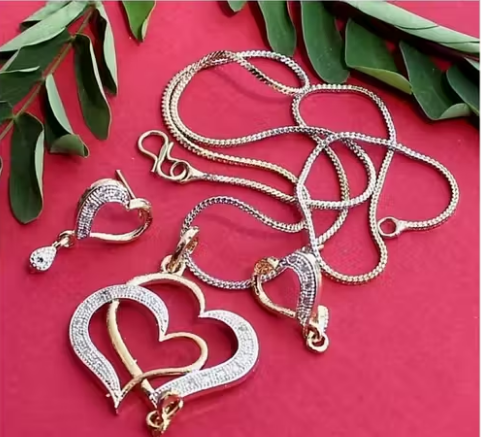 Double Heart Chain Pendant Set for Women