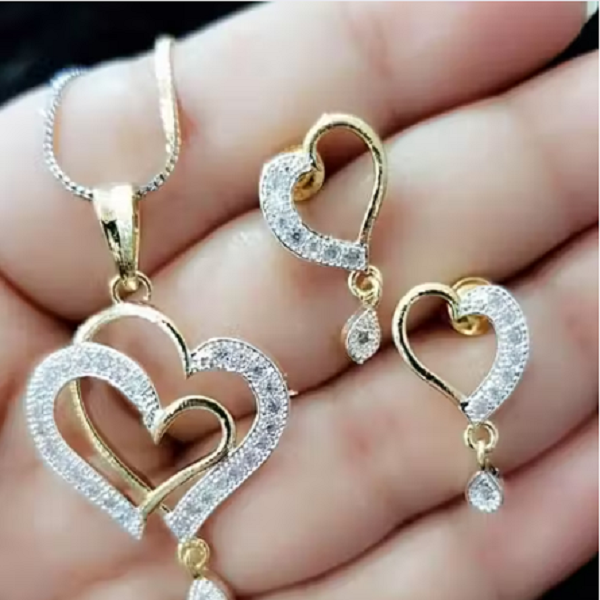 Double Heart Chain Pendant Set for Women - Image 3
