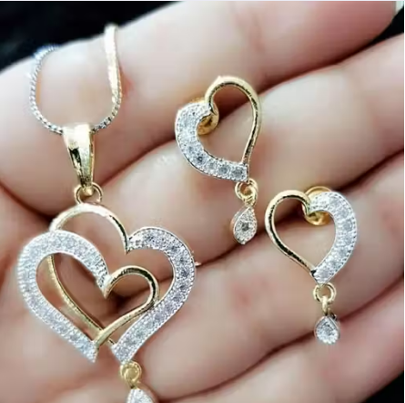 Double Heart Chain Pendant Set for Women