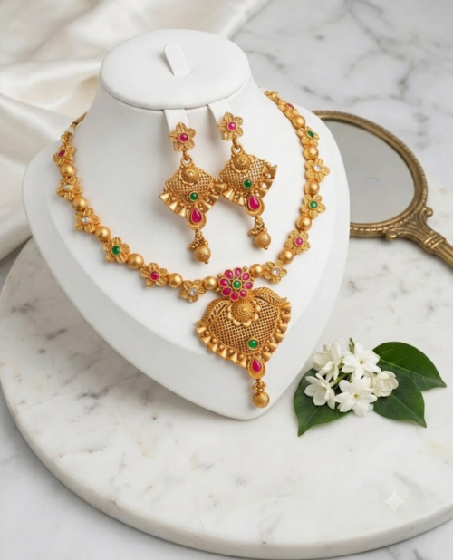 gold plated choker necklace set 2 necklace set