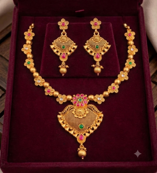gold plated choker necklace set 3 Traditional Antique Gold-Plated Choker Necklace Set with Earrings