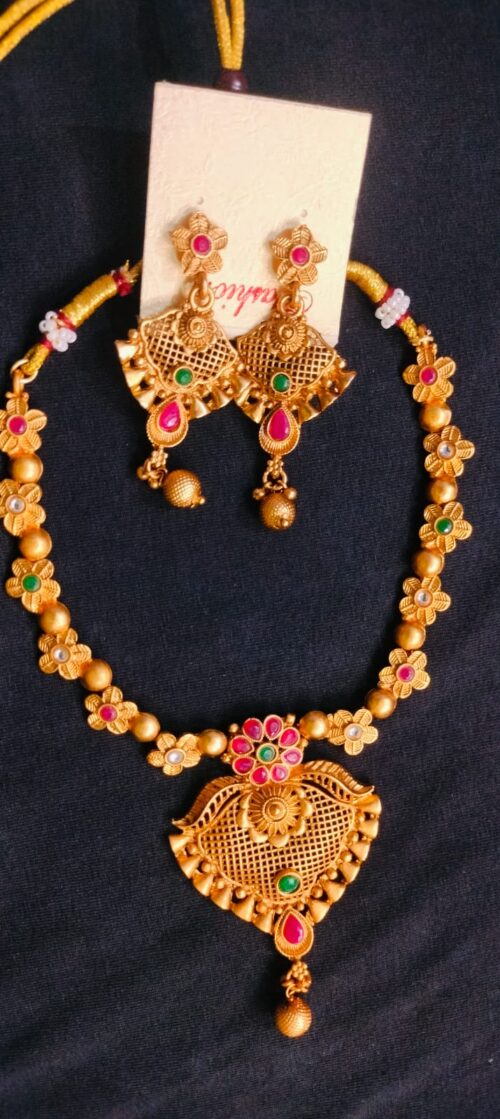 gold plated choker necklace set 4 Traditional Antique Gold-Plated Choker Necklace Set with Earrings