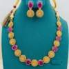 Gold-Plated Pink Stone Choker Necklace Set with Earrings for Women