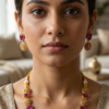 Gold-Plated Pink Stone Choker Necklace Set with Earrings for Women