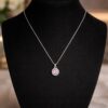 Pink Stone Round Pendant with Silver Plated Chain