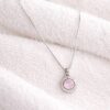 Pink Stone Round Pendant with Silver Plated Chain
